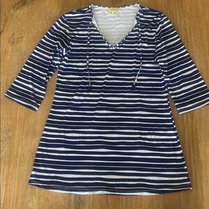 Dress Beach Cover Up V Neck Nautical Blue Stripe Knee Length